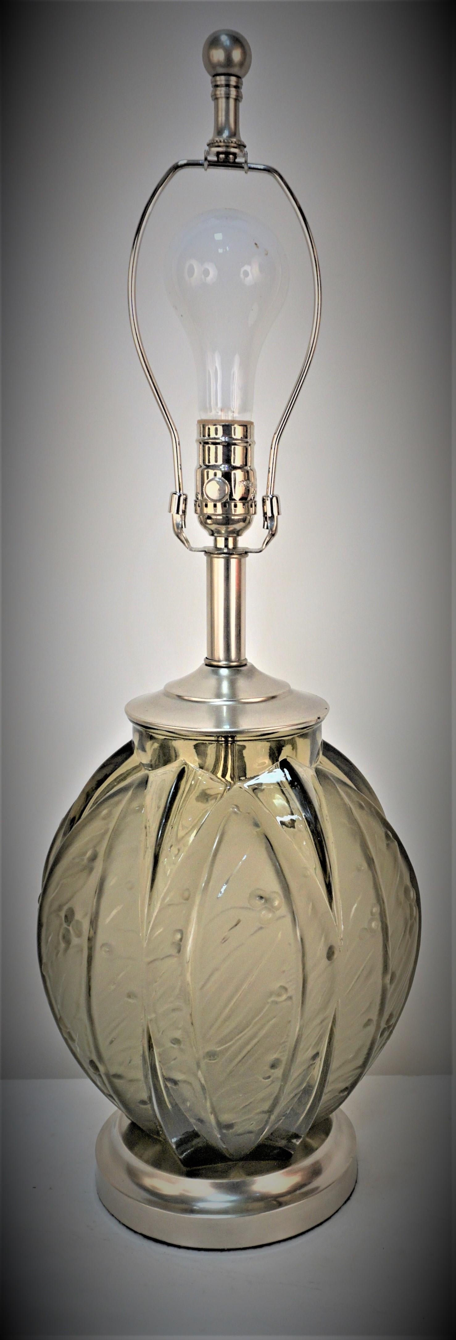 French 1930's Art Deco Glass Table Lamp In Good Condition For Sale In Fairfax, VA