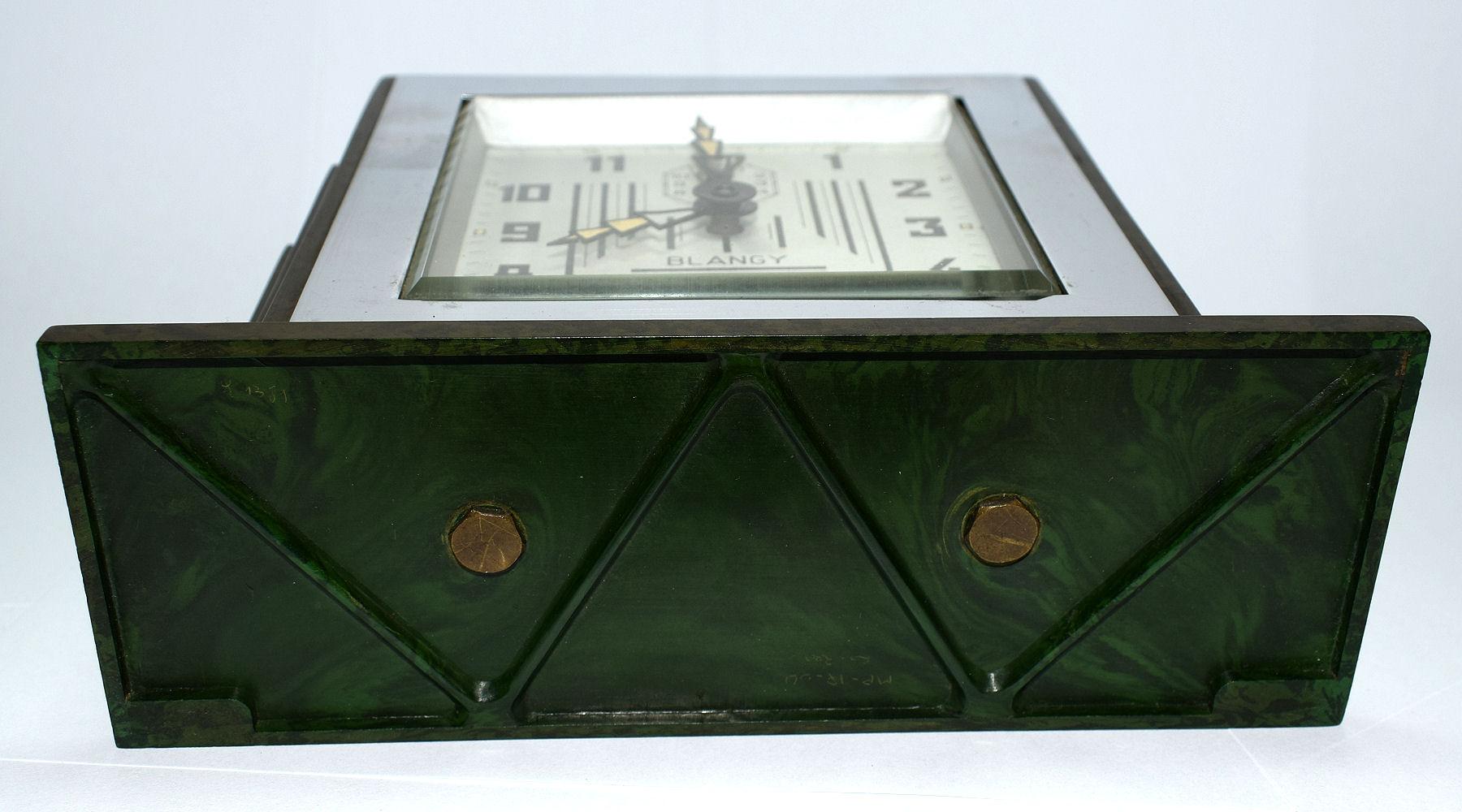 20th Century French 1930s Art Deco Green Bakelite Clock by Blangy