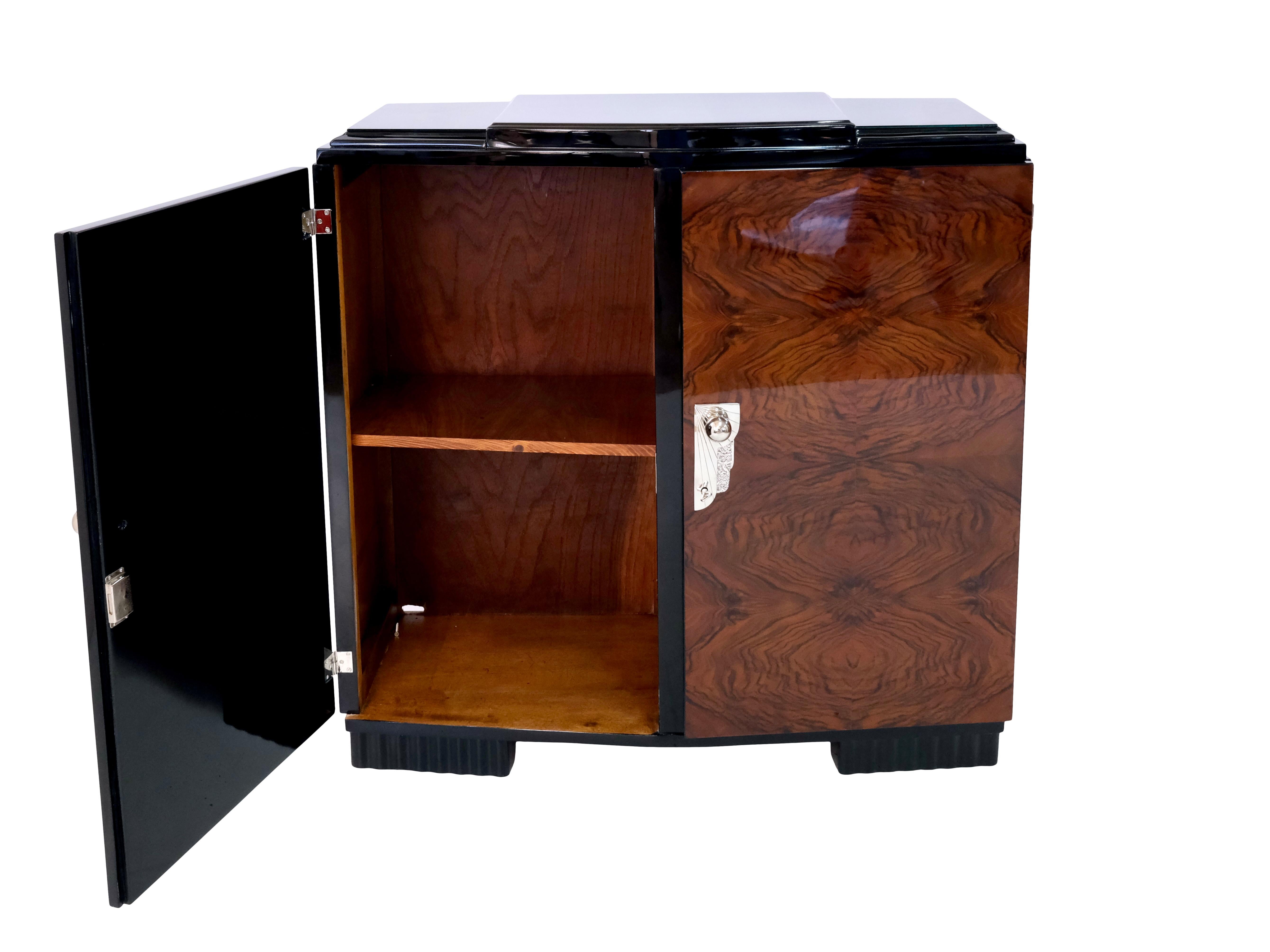 Blackened French, 1930s Art Deco Highboard with Nutwood Veneer and Black Lacquer Body
