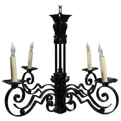 Used French 1930s Art Deco Iron Chandelier