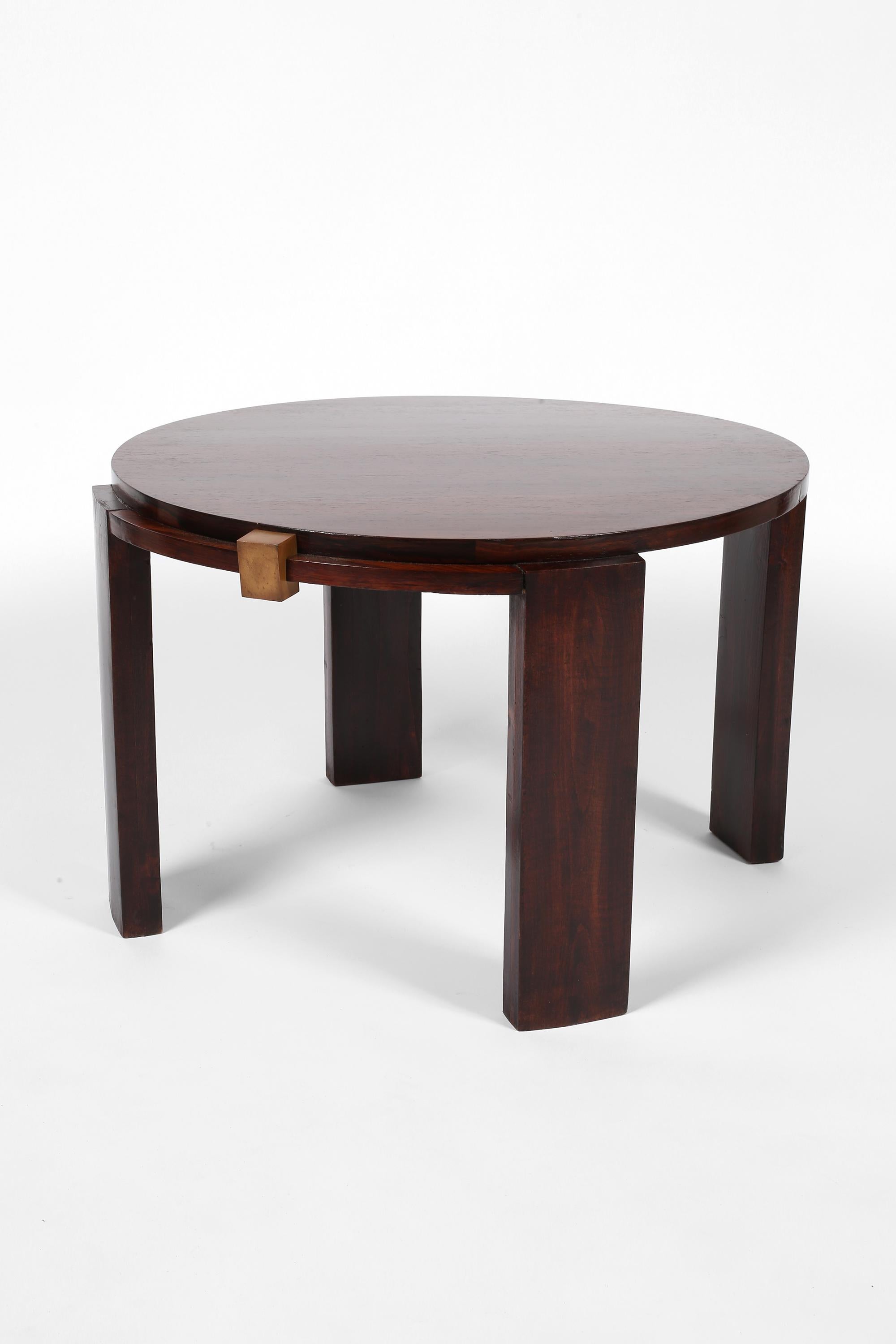Französisch 1930er Art Deco Jacques Adnet Attr. Beistelltisch aus Rosenholz und Bronze im Angebot 9