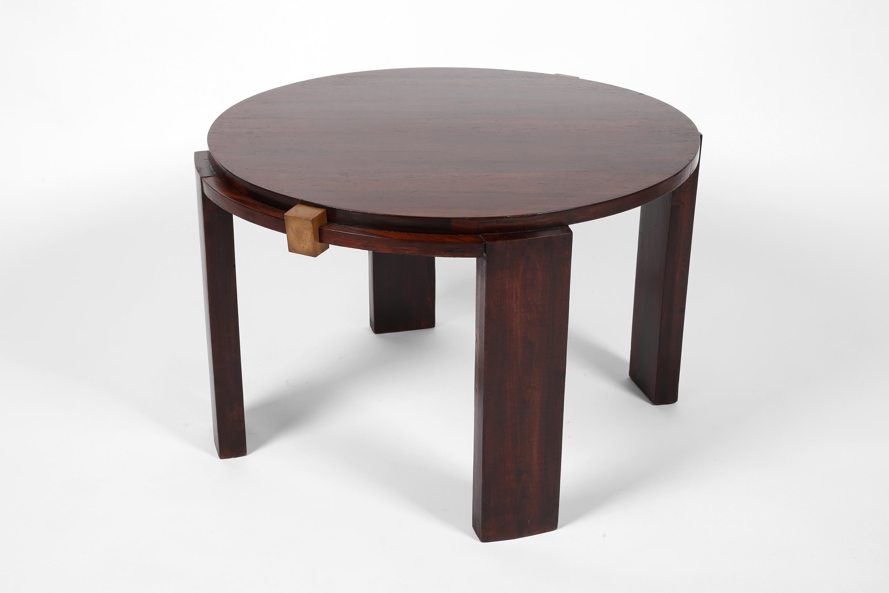Französisch 1930er Art Deco Jacques Adnet Attr. Beistelltisch aus Rosenholz und Bronze im Angebot 10