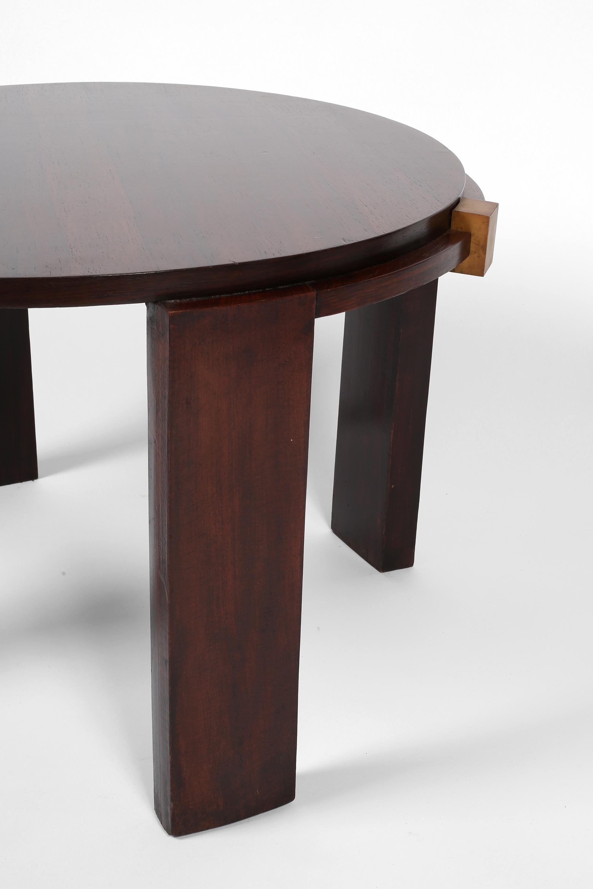 Französisch 1930er Art Deco Jacques Adnet Attr. Beistelltisch aus Rosenholz und Bronze im Angebot 12