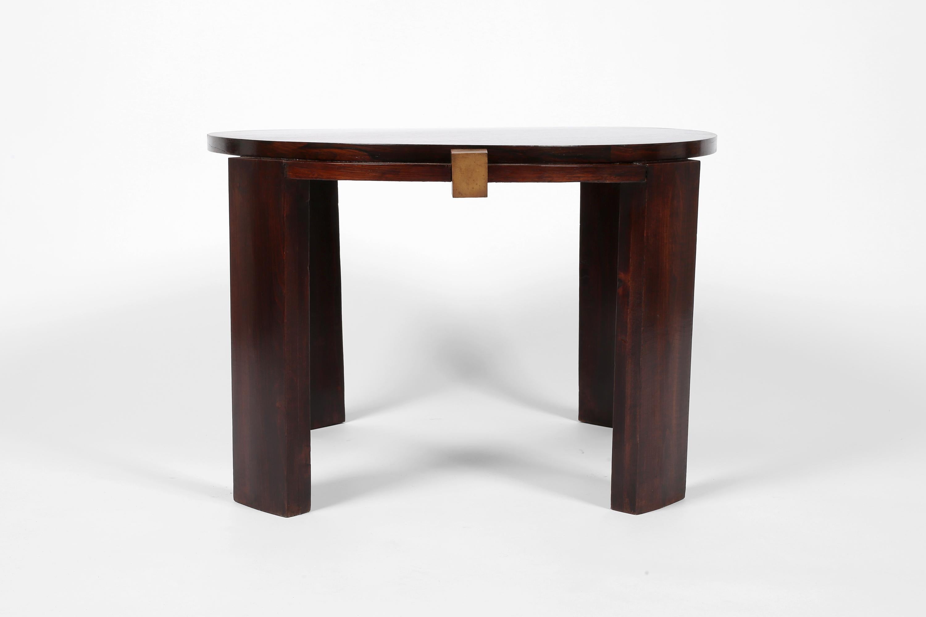 Französisch 1930er Art Deco Jacques Adnet Attr. Beistelltisch aus Rosenholz und Bronze im Angebot 2
