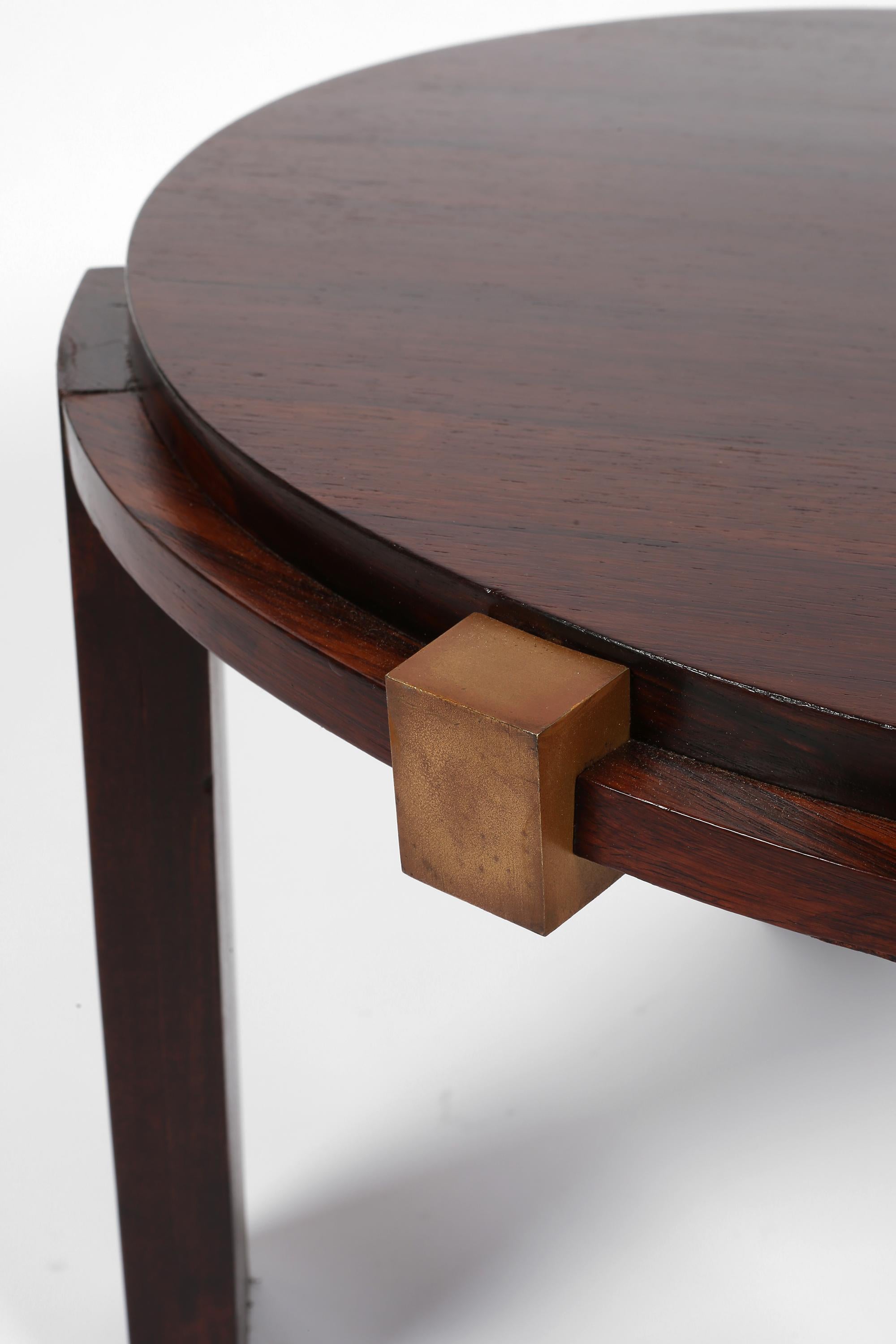 Französisch 1930er Art Deco Jacques Adnet Attr. Beistelltisch aus Rosenholz und Bronze im Angebot 4