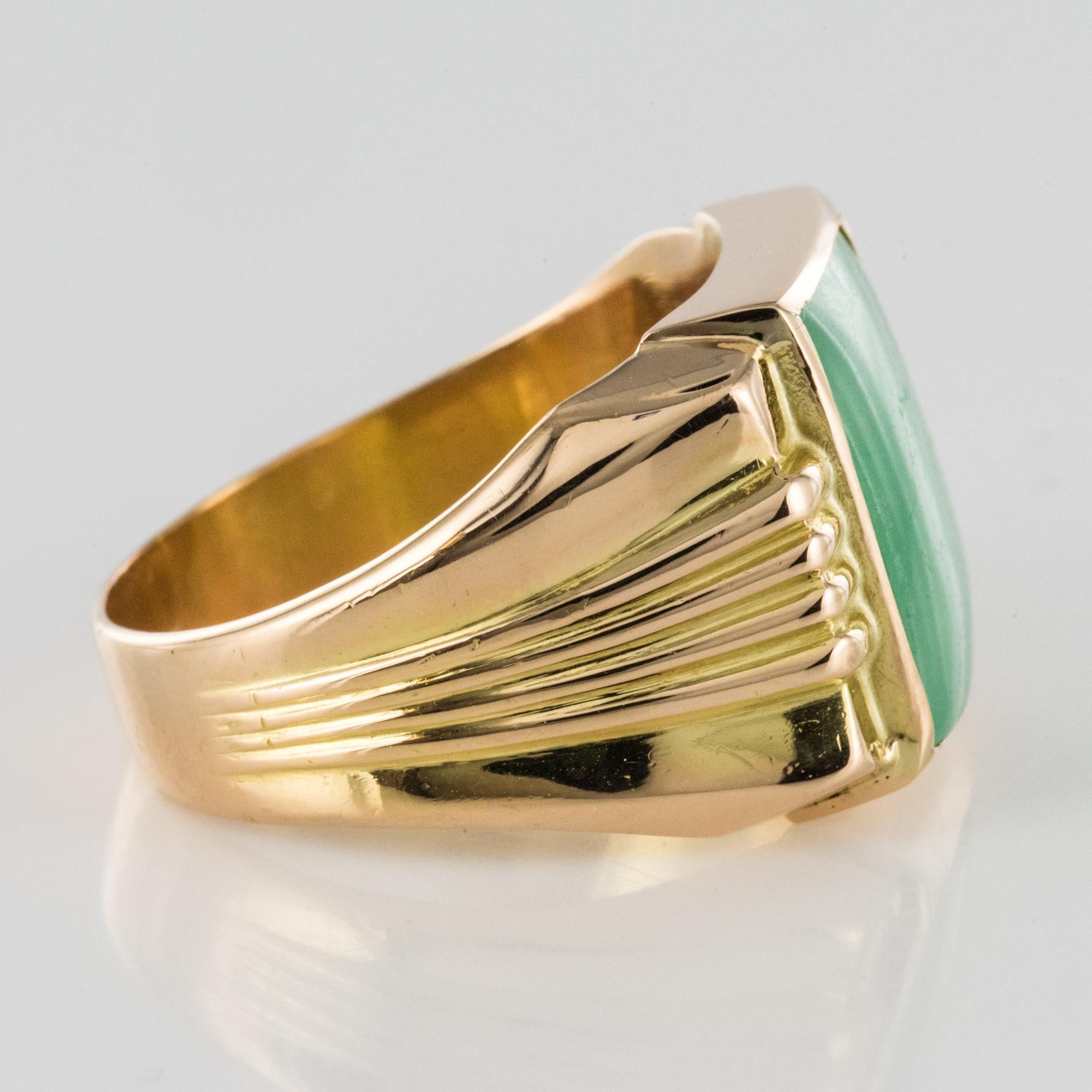 French 1930s Art Deco Jade 18 Karat Yellow Gold Men's Signet Ring 4