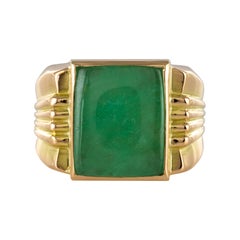 French 1930s Art Deco Jade 18 Karat Yellow Gold Men's Signet Ring