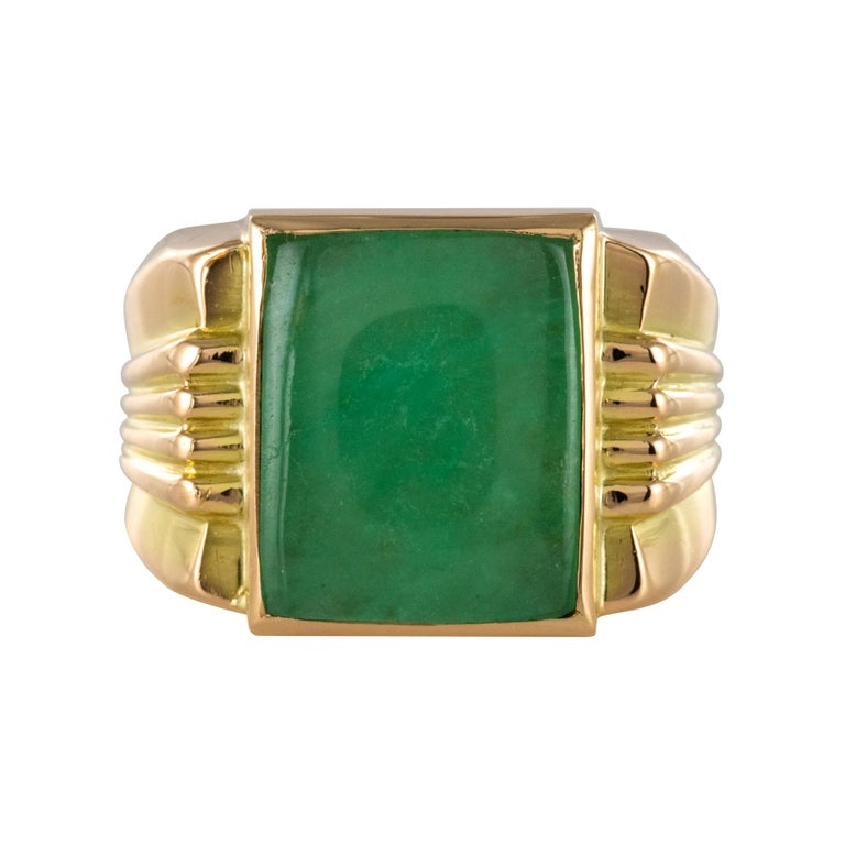 French 1930s Art Deco Jade 18 Karat Yellow Gold Men's Signet Ring at  1stDibs | art deco mens ring, mens art deco rings, art deco men ring