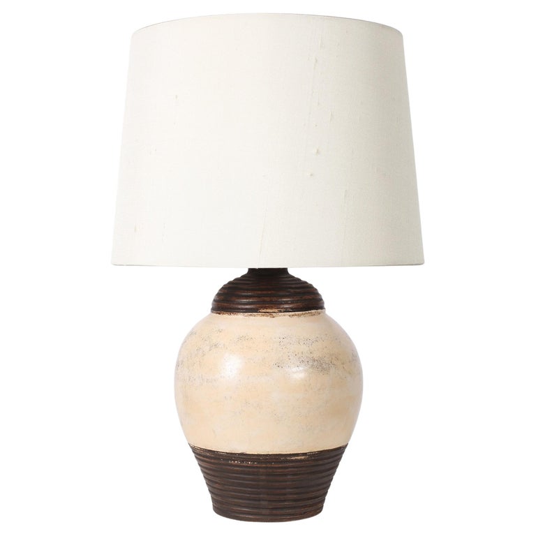 Ceramic Lamp with White Glaze Over Brown in the Style of Jean Besnard Ceramic Lamp with White Glaze Over Brown in the Style of Jean Besnard
