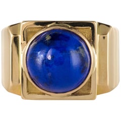 Bague chevalière en or jaune 18 carats:: lapis-lazuli:: Art déco des années 30