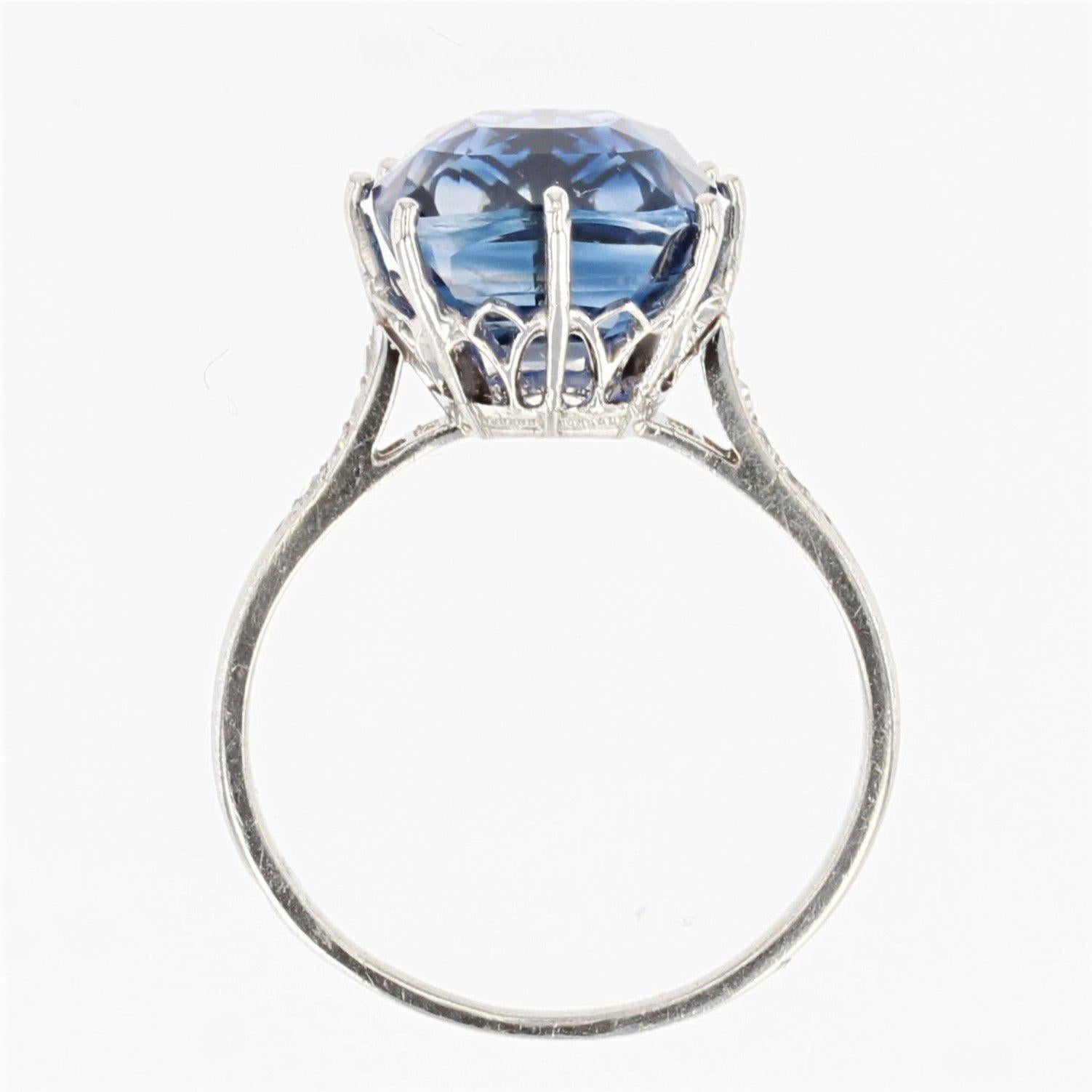 French 1930s Art Deco Natural Cornflower Certified Sapphire Diamonds Ring For Sale 11