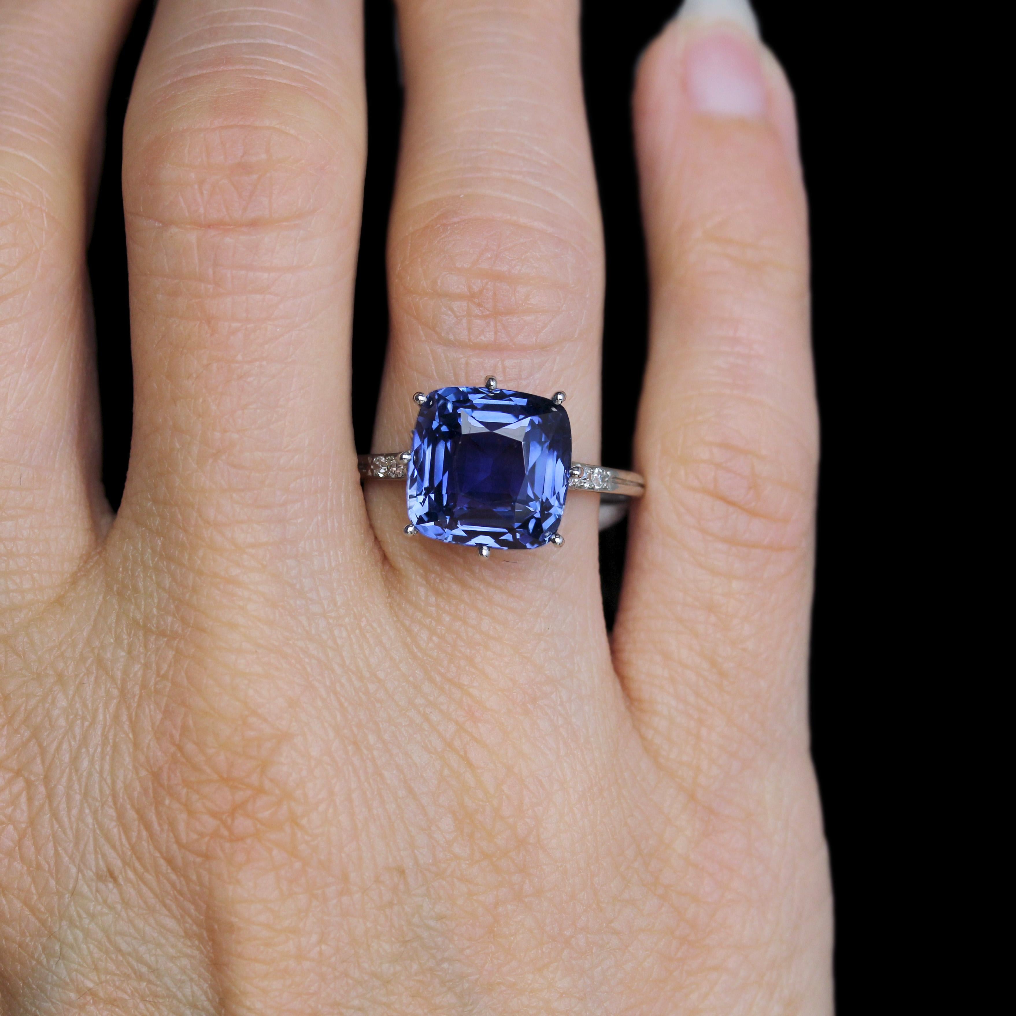 Franzsischer Art-dco-Ring mit natrlichem Kornblumen-Saphir und Diamanten, 1930er Jahre Damen im Angebot