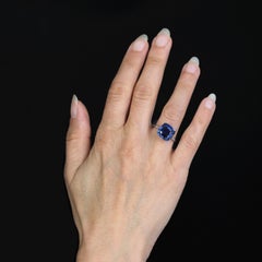 French 1930s Art Deco Natural Cornflower Certified Sapphire Diamonds Ring