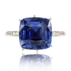 French 1930s Art Deco Natural Cornflower Certified Sapphire Diamonds Ring