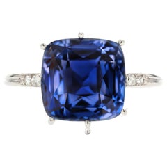 Anillo francés Art Decó de los años 30 con zafiro natural certificado y diamantes