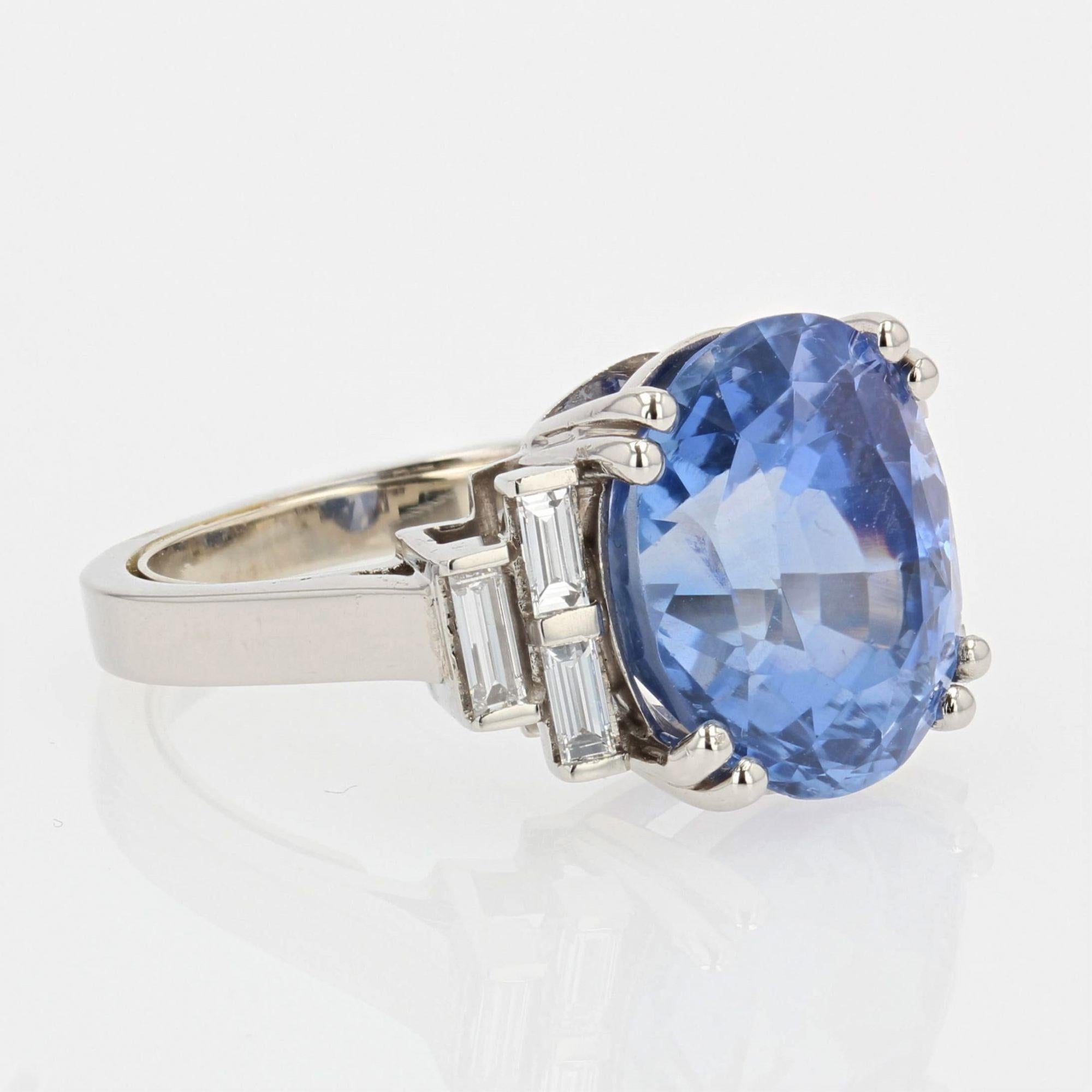 French 1930s Art Deco Natural Sapphire Baguette Diamond Platinum Ring 5