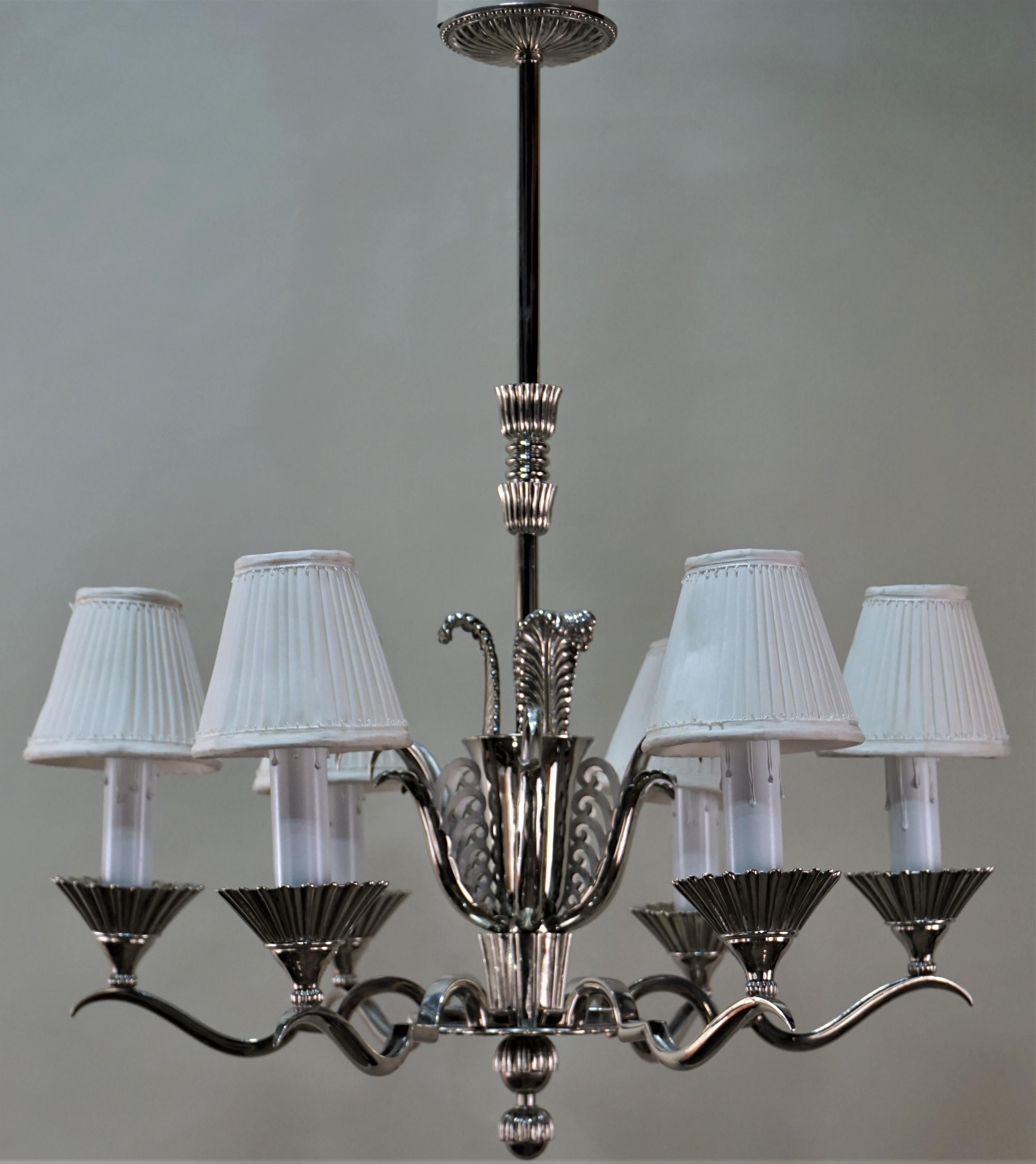 French 1930s Art Deco Nickel Chandelier 6