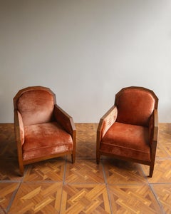 French 1930s Art Deco Oak Armchairs