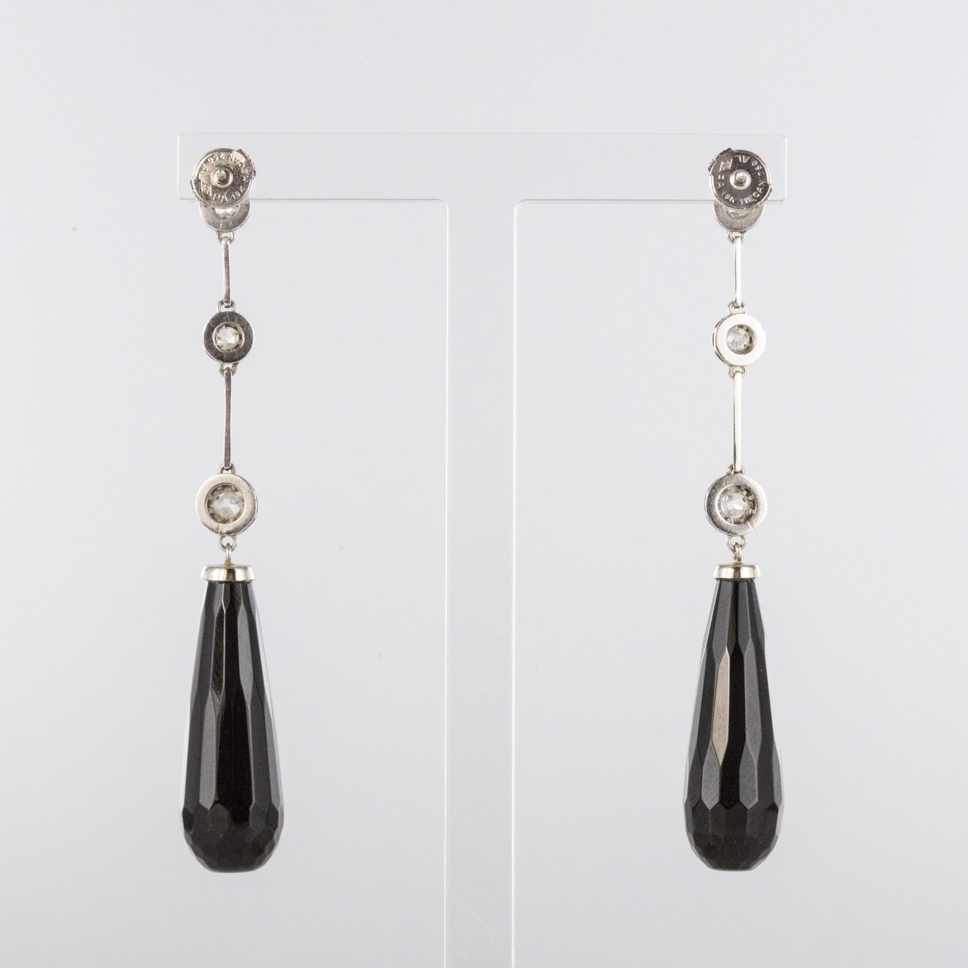 French 1930s Art Deco Onyx Diamonds Platinum Dangle Earrings 2