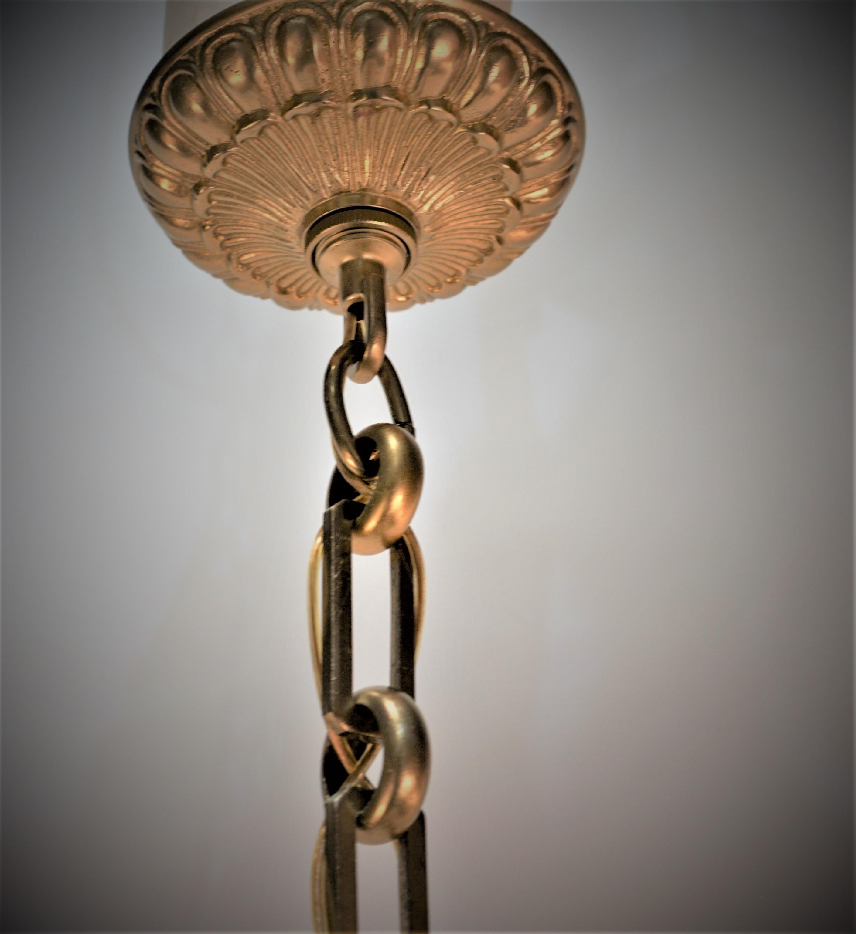 Bronze French 1930's Art Deco Pendant Chandelier  For Sale