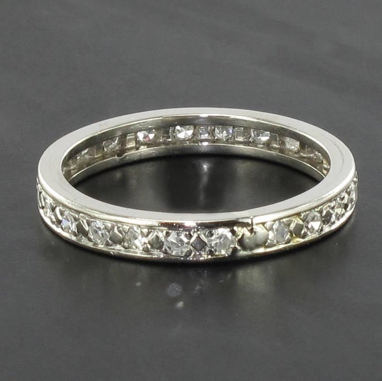 French 1930s Art deco Platinium Diamond Wedding Band Ring