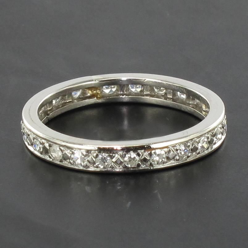 Women's French 1930s Art deco Platinium Diamond Wedding Band Ring