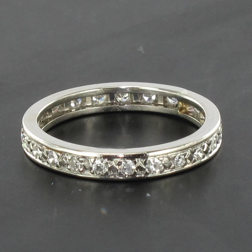 French 1930s Art deco Platinium Diamond Wedding Band Ring 1