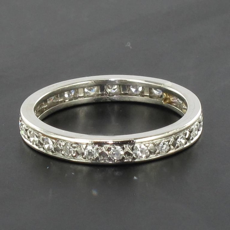 French 1930s Art deco Platinium Diamond Wedding Band Ring
