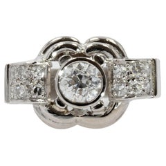 French 1930s Art Deco Platinum Diamonds Ring