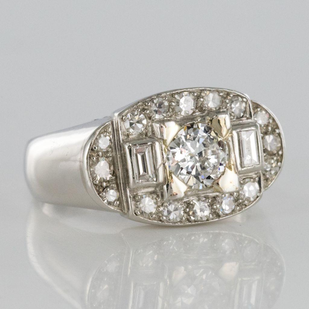 French 1930s Art Deco Platinum White Gold Diamonds Ring 7