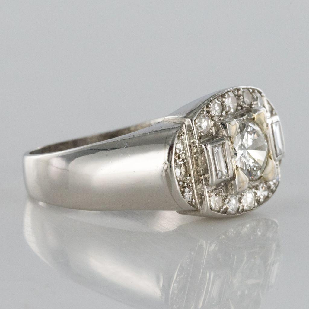 French 1930s Art Deco Platinum White Gold Diamonds Ring 9