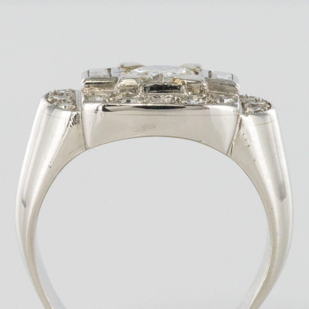 French 1930s Art Deco Platinum White Gold Diamonds Ring 10