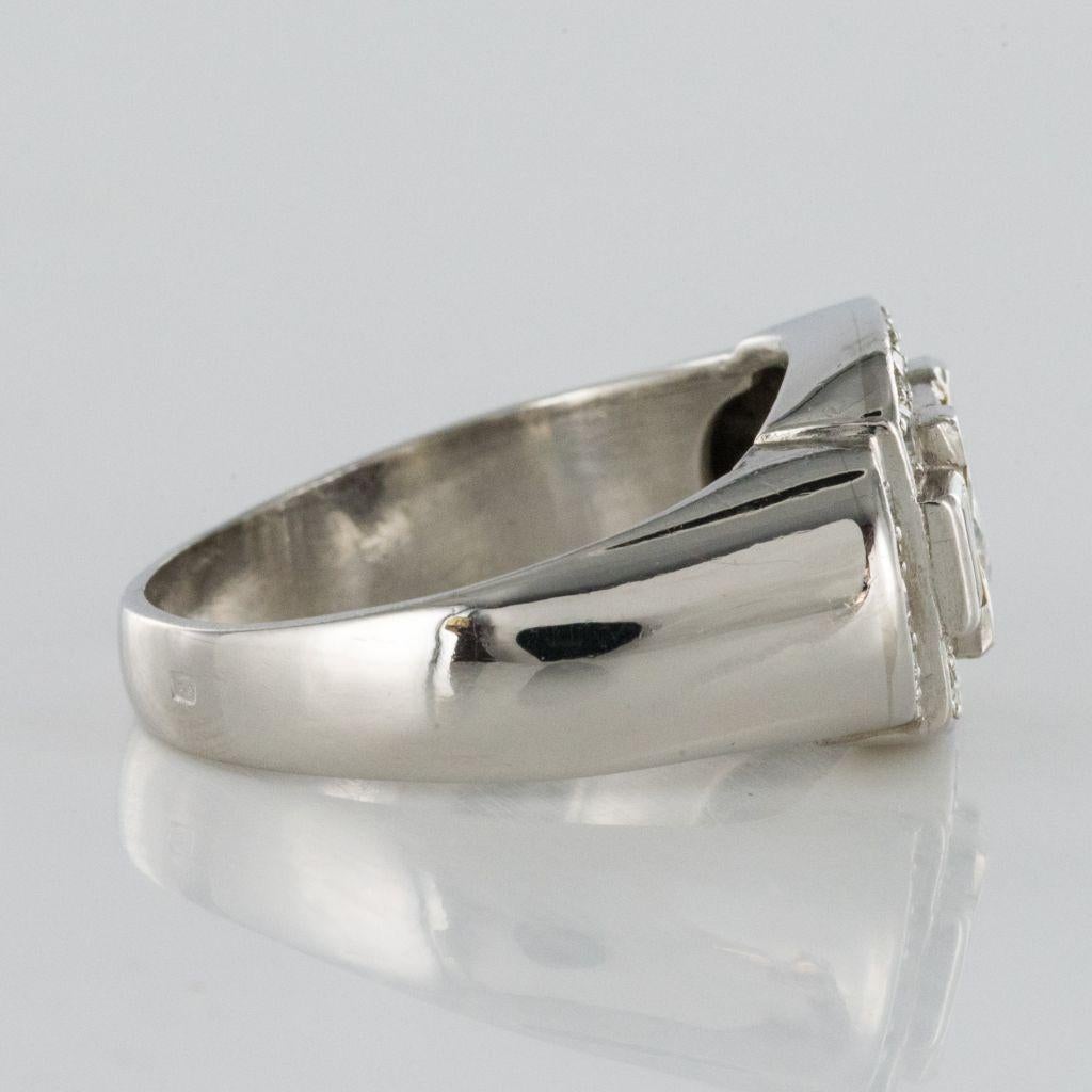 French 1930s Art Deco Platinum White Gold Diamonds Ring 12