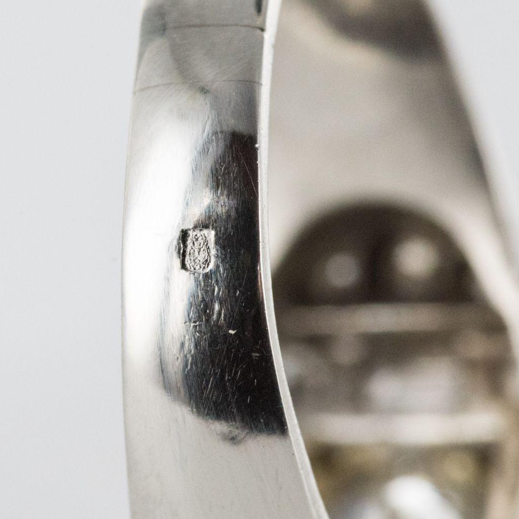 French 1930s Art Deco Platinum White Gold Diamonds Ring 15