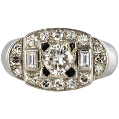 French 1930s Art Deco Platinum White Gold Diamonds Ring