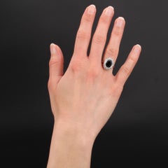 French 1930s Art Deco Sapphire Diamonds 18 Karat White Gold Platinum Ring