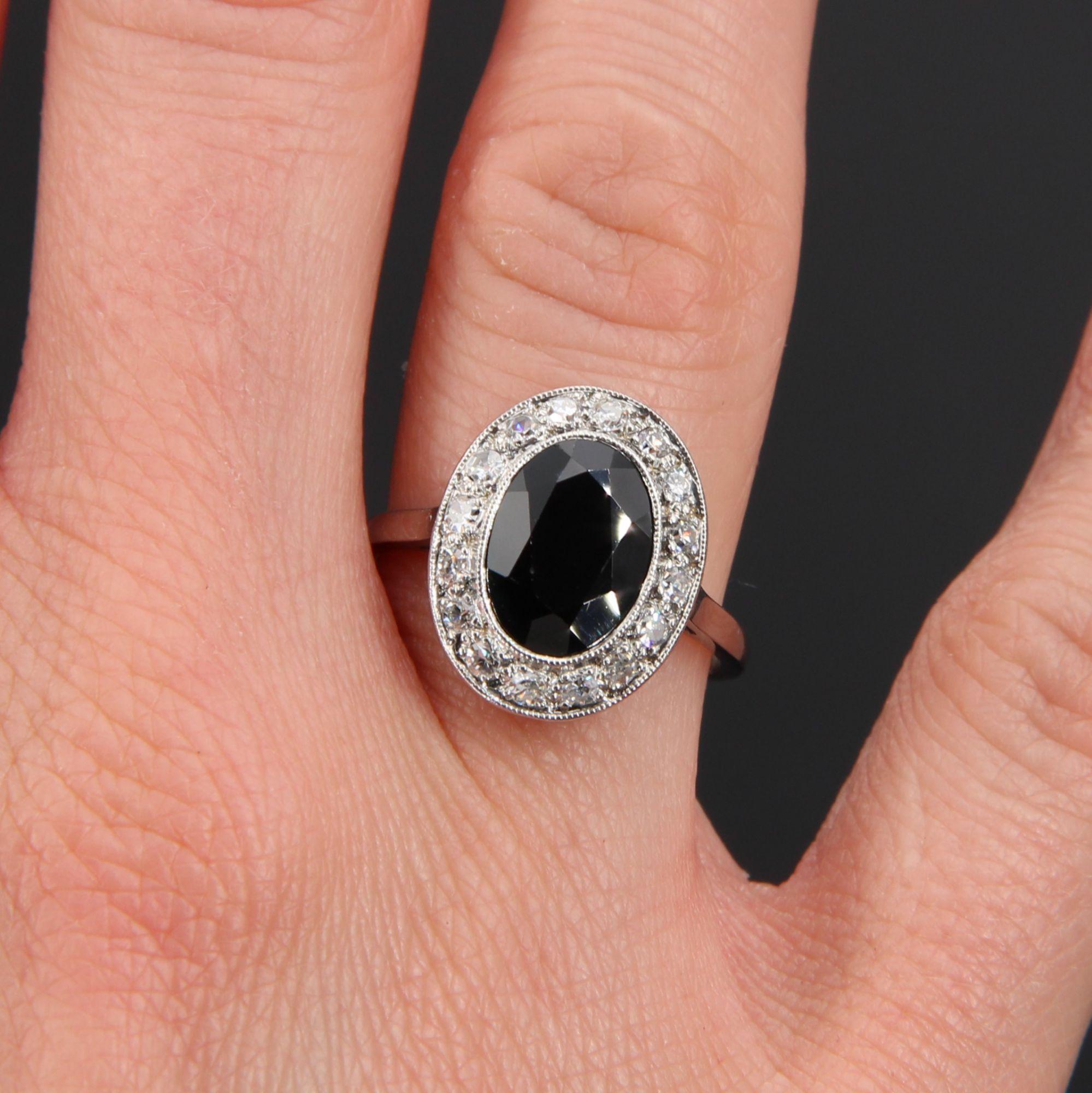 Women's French 1930s Art Deco Sapphire Diamonds 18 Karat White Gold Platinum Ring