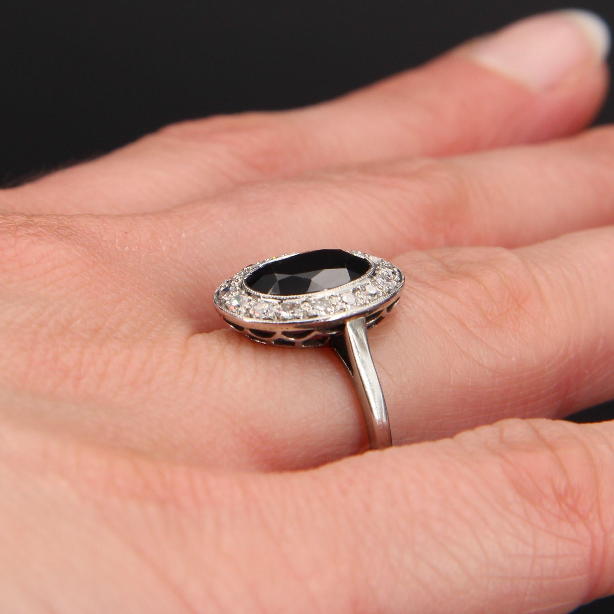 French 1930s Art Deco Sapphire Diamonds 18 Karat White Gold Platinum Ring 4
