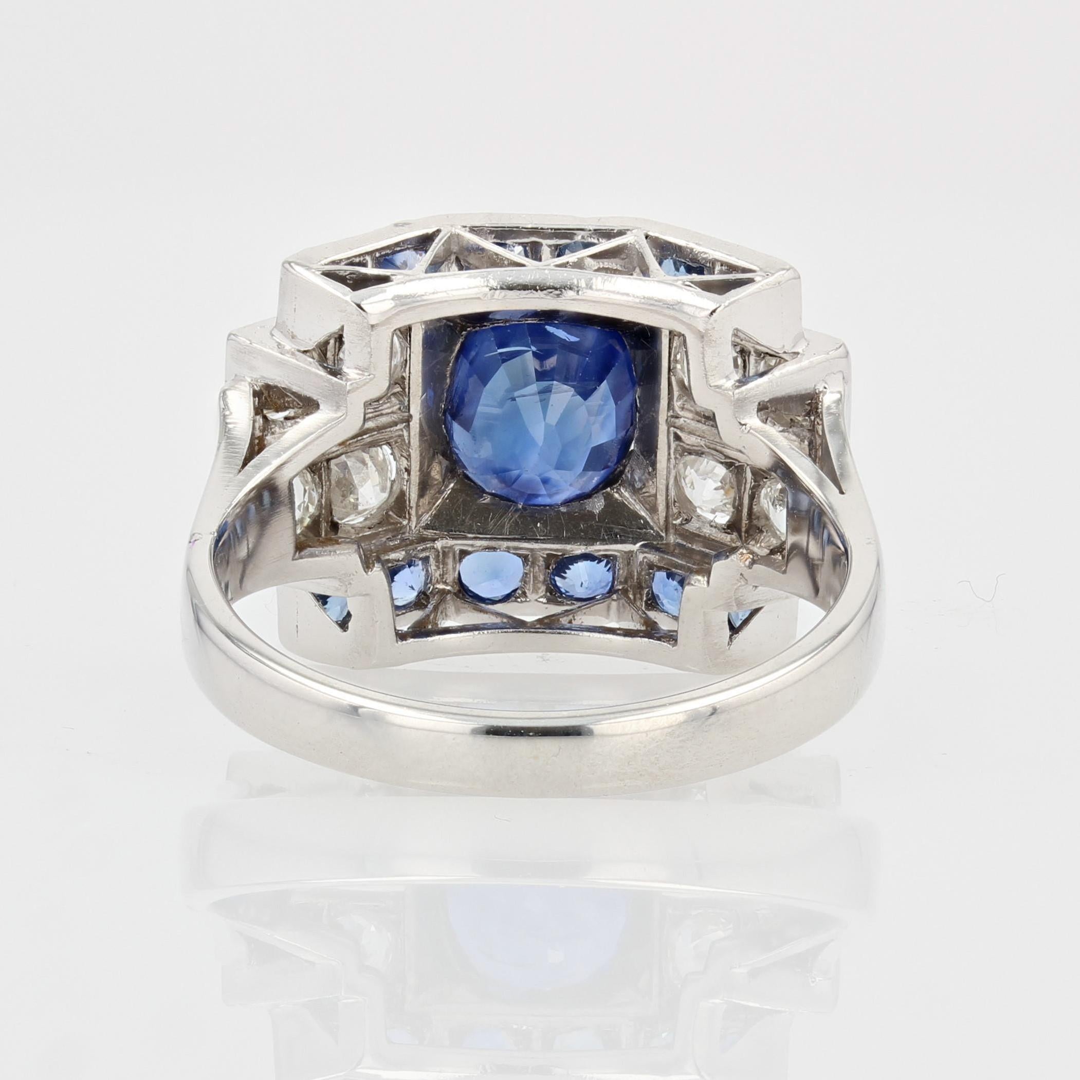French 1930s Art Deco Sapphire Diamonds 18 Karat White Gold Ring 6