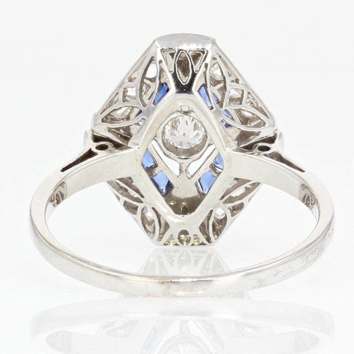 French 1930s Art Deco Sapphire Diamonds Hexagonal Ring 4