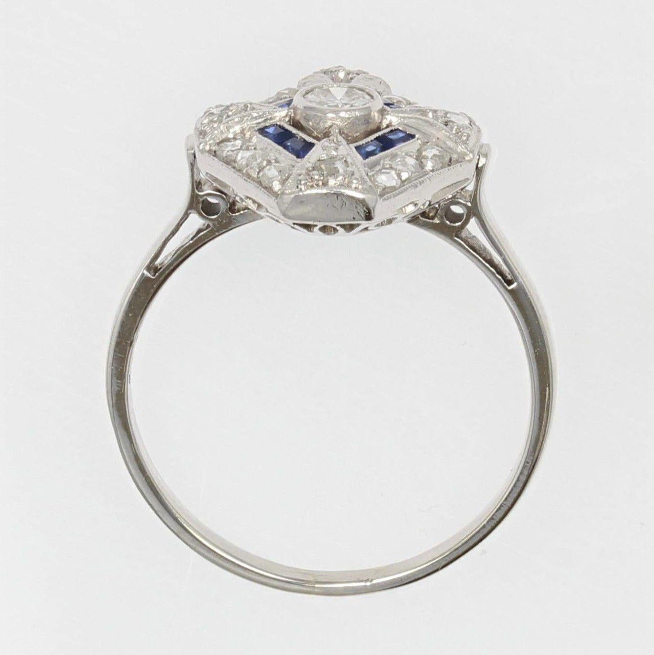 French 1930s Art Deco Sapphire Diamonds Hexagonal Ring 5
