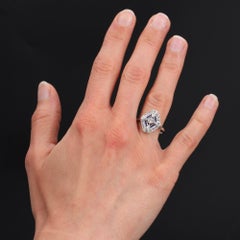 French 1930s Art Deco Sapphire Diamonds Hexagonal Ring