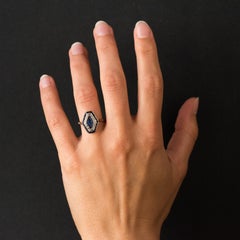 French 1930s Art Deco Sapphire Diamonds Hexagonal Ring