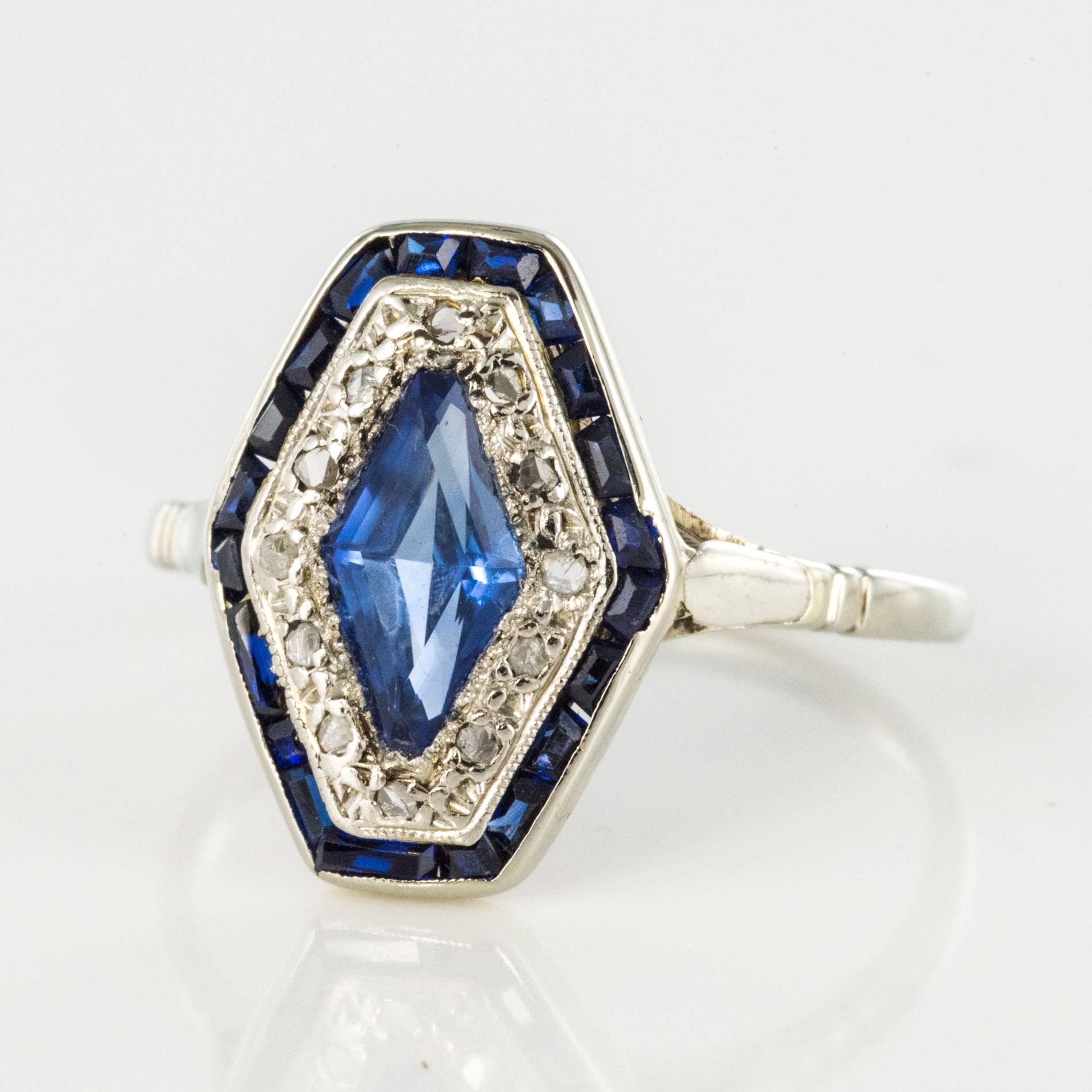 Women's French 1930s Art Deco Sapphire Diamonds Hexagonal Ring