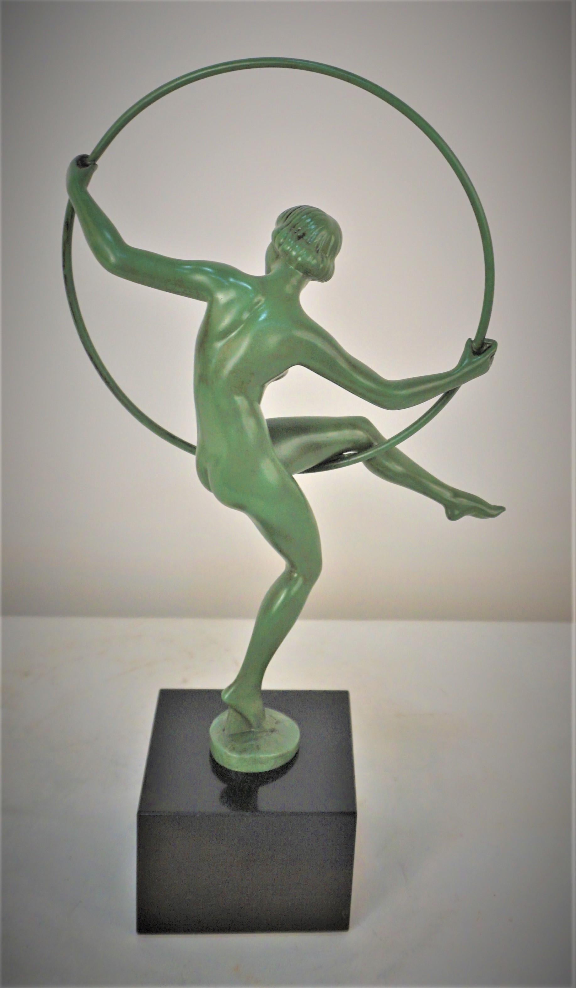 Cold-Painted French 1930's Art Deco Sculpture Hoop Dancer Briand, Marcel Andre Bouraine For Sale