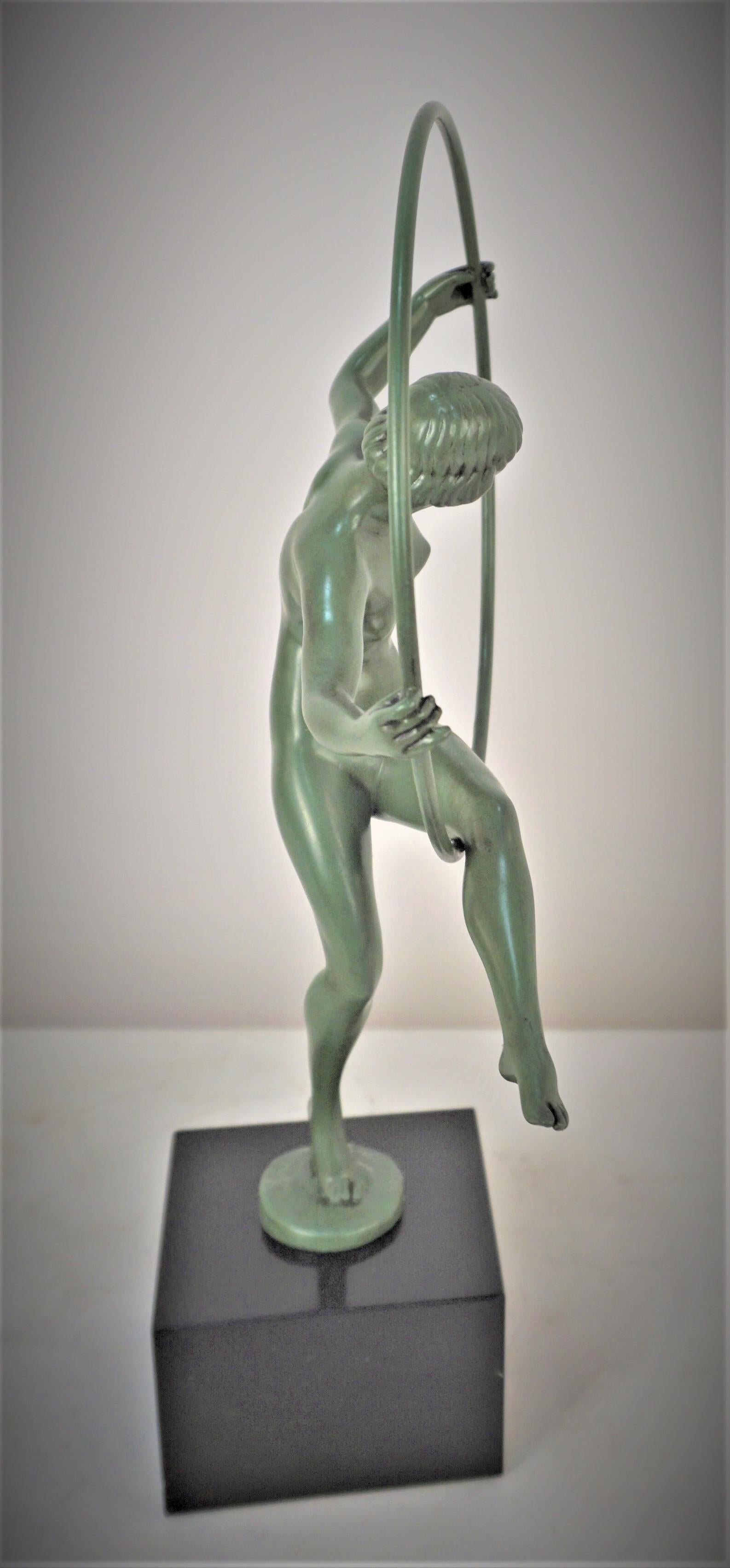 French 1930's Art Deco Sculpture Hoop Dancer Briand, Marcel Andre Bouraine In Good Condition For Sale In Fairfax, VA