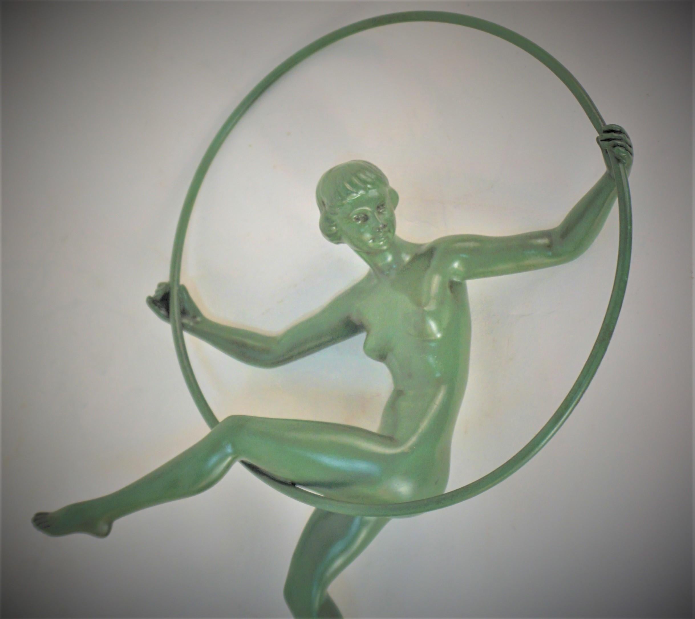 Spelter French 1930's Art Deco Sculpture Hoop Dancer Briand, Marcel Andre Bouraine For Sale