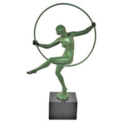 Antique French 1930's Art Deco Sculpture Hoop Dancer Briand, Marcel Andre Bouraine