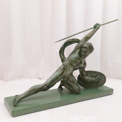 French 1930s Art Deco Sculpture Man with Spear by Salvatore Melani