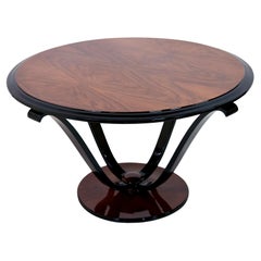 Antique French 1930s Art Deco Side Table with Nutwood Veneer and Black Lacquer